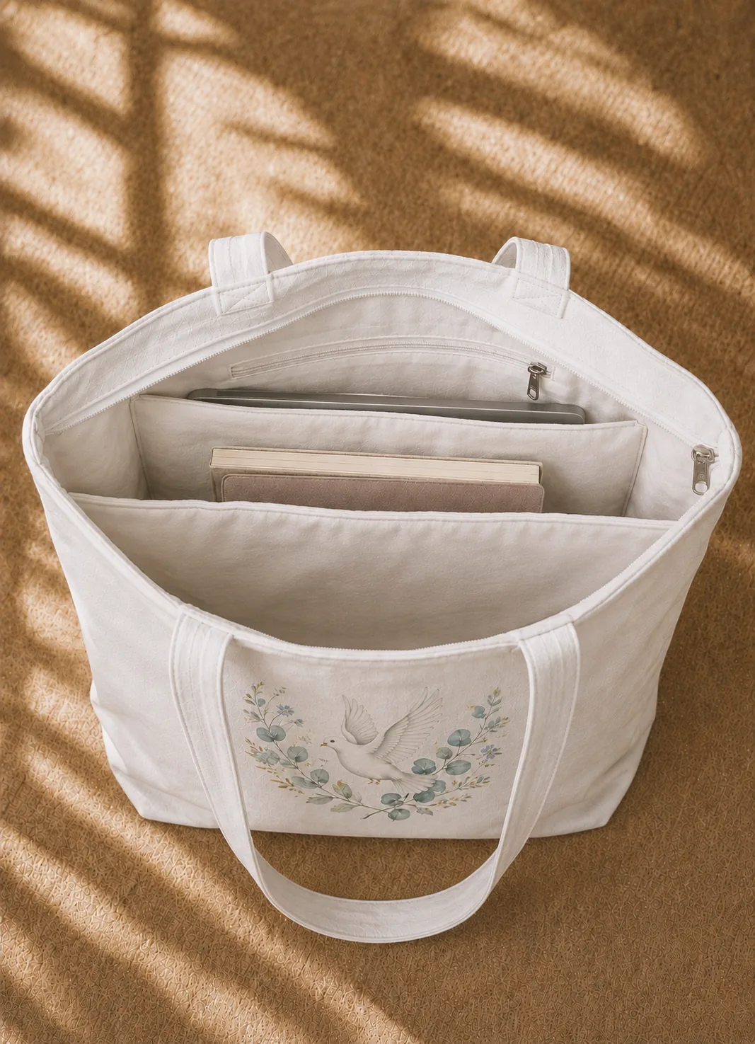 Zipper Large Multi Compartment Tote Bag